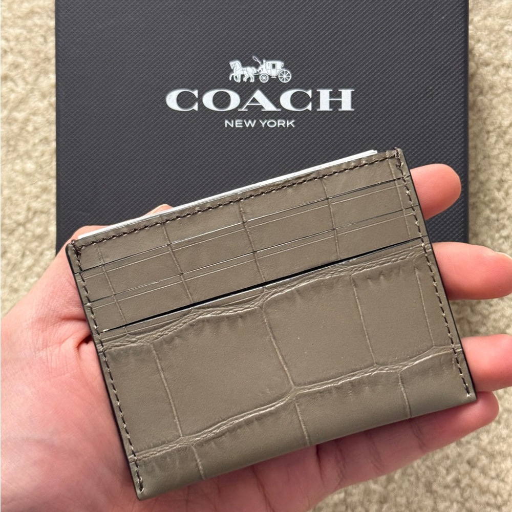 Coach Men's Croc-Embossed Card Holder in Sage Green